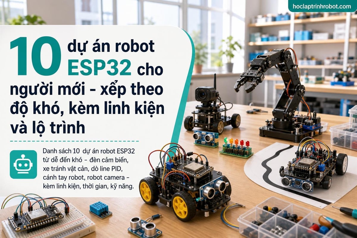 10 dự án robot ESP32 cho người mới - xếp theo độ khó, kèm linh kiện và lộ trình