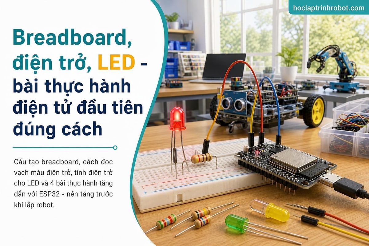 Breadboard, điện trở, LED - bài thực hành điện tử đầu tiên đúng cách