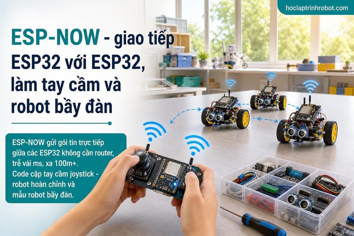 ESP-NOW - giao tiếp ESP32 với ESP32, làm tay cầm và robot bầy đàn