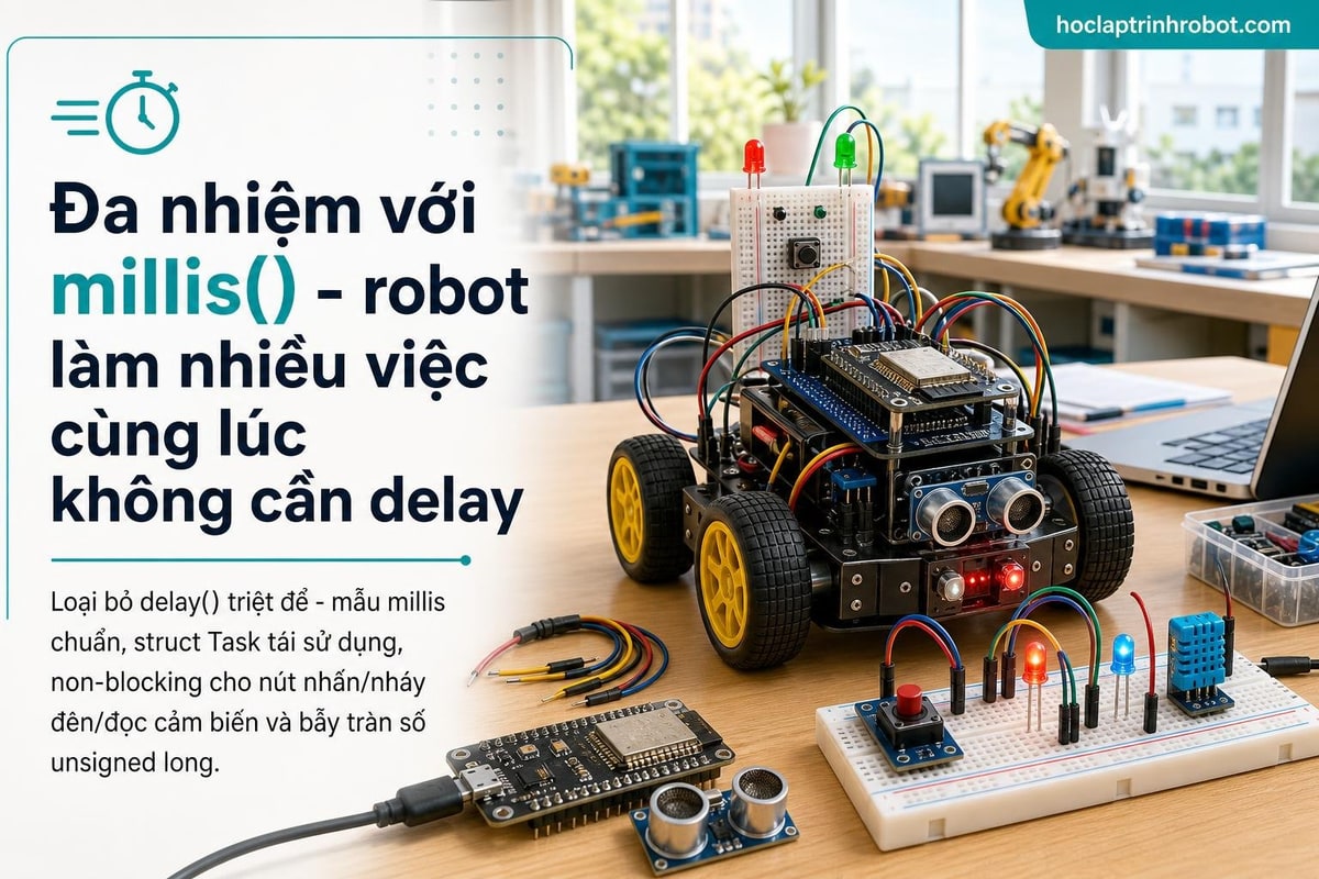 Đa nhiệm với millis() - robot làm nhiều việc cùng lúc không cần delay