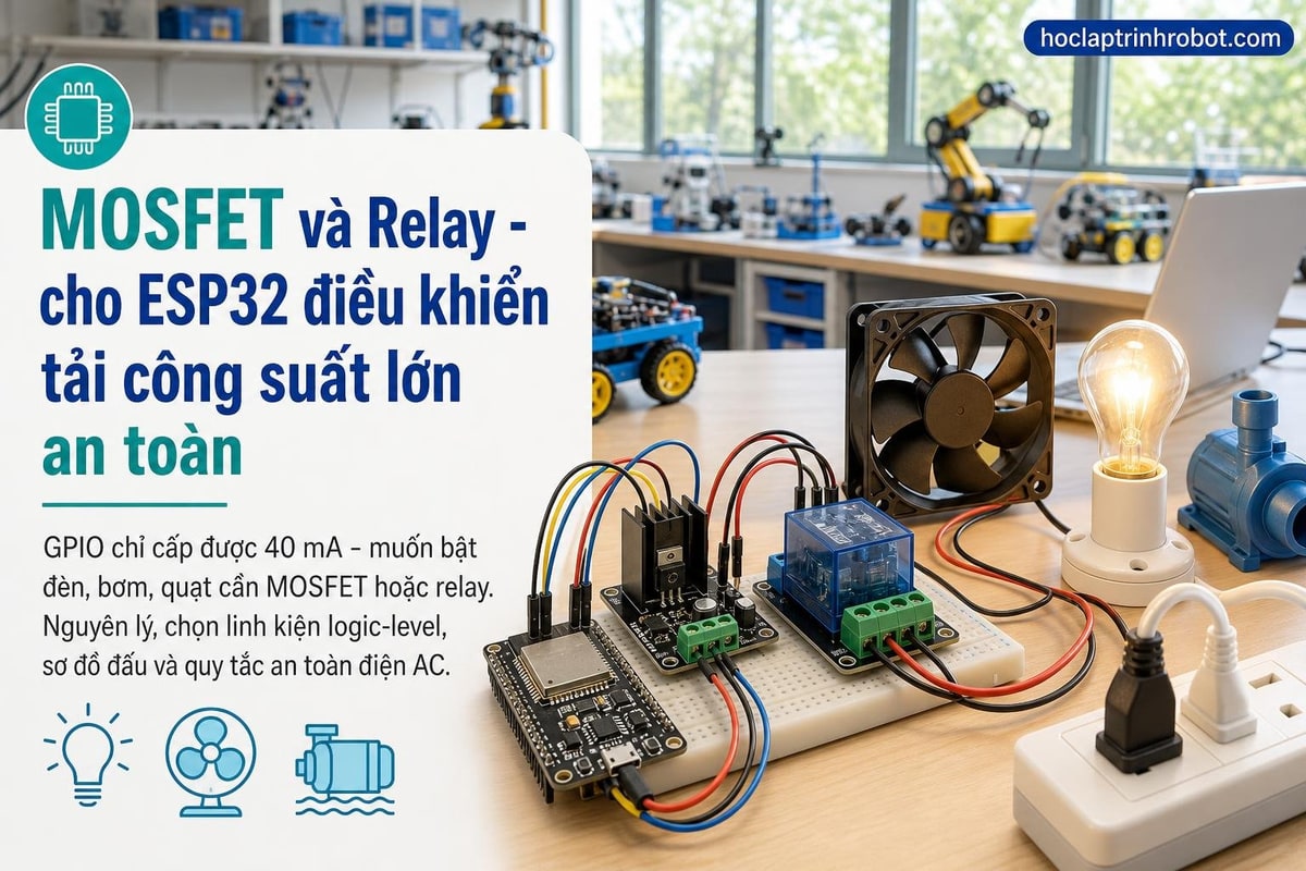 MOSFET và Relay - cho ESP32 điều khiển tải công suất lớn an toàn