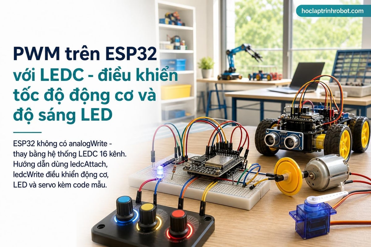 PWM trên ESP32 với LEDC - điều khiển tốc độ động cơ và độ sáng LED