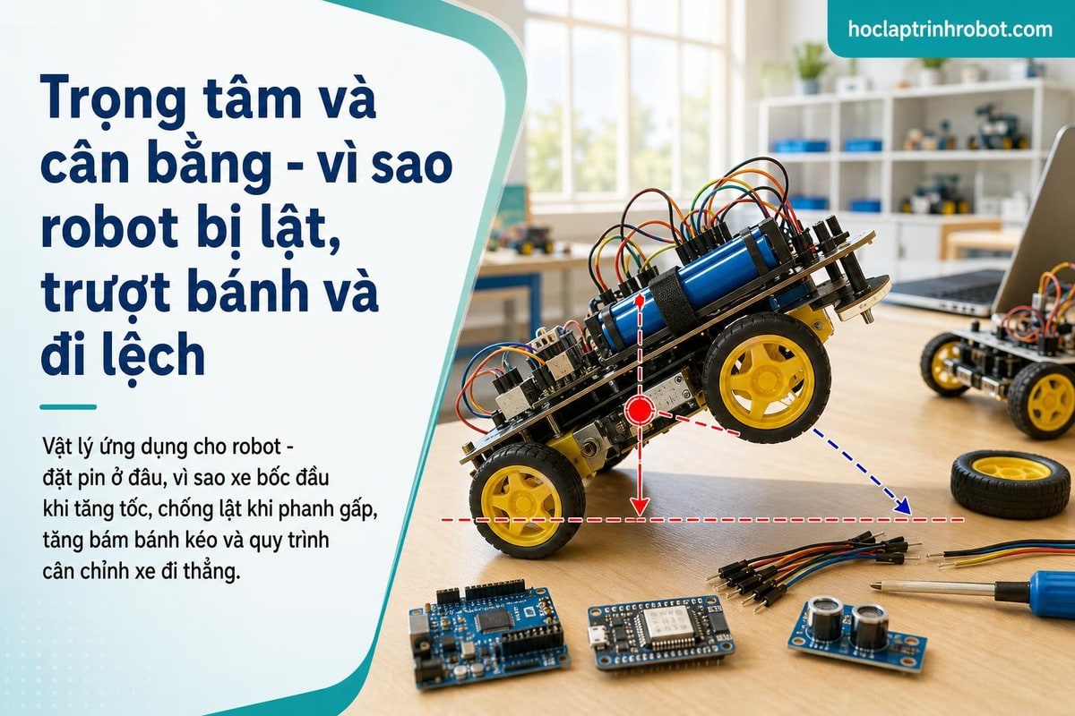 Trọng tâm và cân bằng - vì sao robot bị lật, trượt bánh và đi lệch