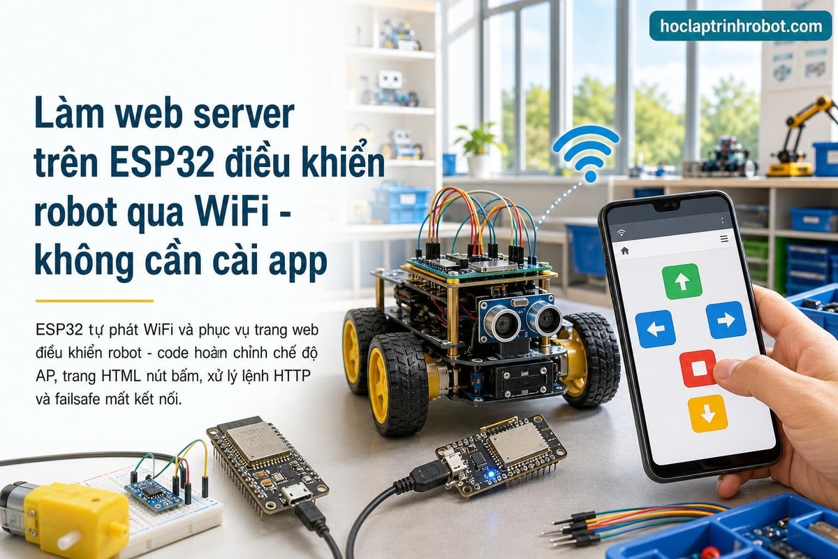 Làm web server trên ESP32 điều khiển robot qua WiFi - không cần cài app