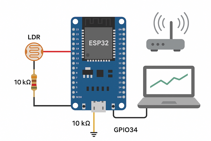 Lập trình ESP32 – Bài 9: Đọc cảm biến ánh sáng (LDR) và hiển thị realtime qua WebSocket