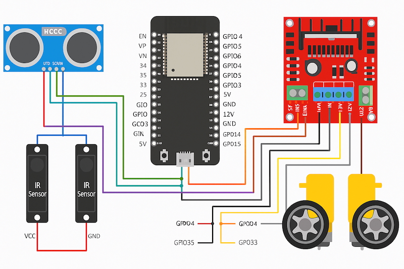 Lập trình & Điều khiển Động Cơ – Bài 10: Xe robot tránh vật cản kết hợp dò line (robot tự hành thông minh)