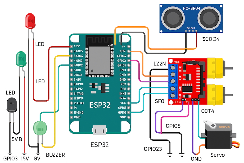 Lập trình & Điều khiển Động Cơ – Bài 115: Tích hợp còi cảnh báo và đèn LED vào xe robot (Báo hiệu trạng thái thông minh)
